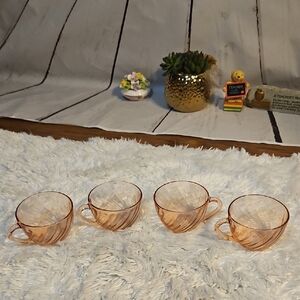 Vintage Pink Depression Glass‎ Tea Cups Set of 4 Swirl Design